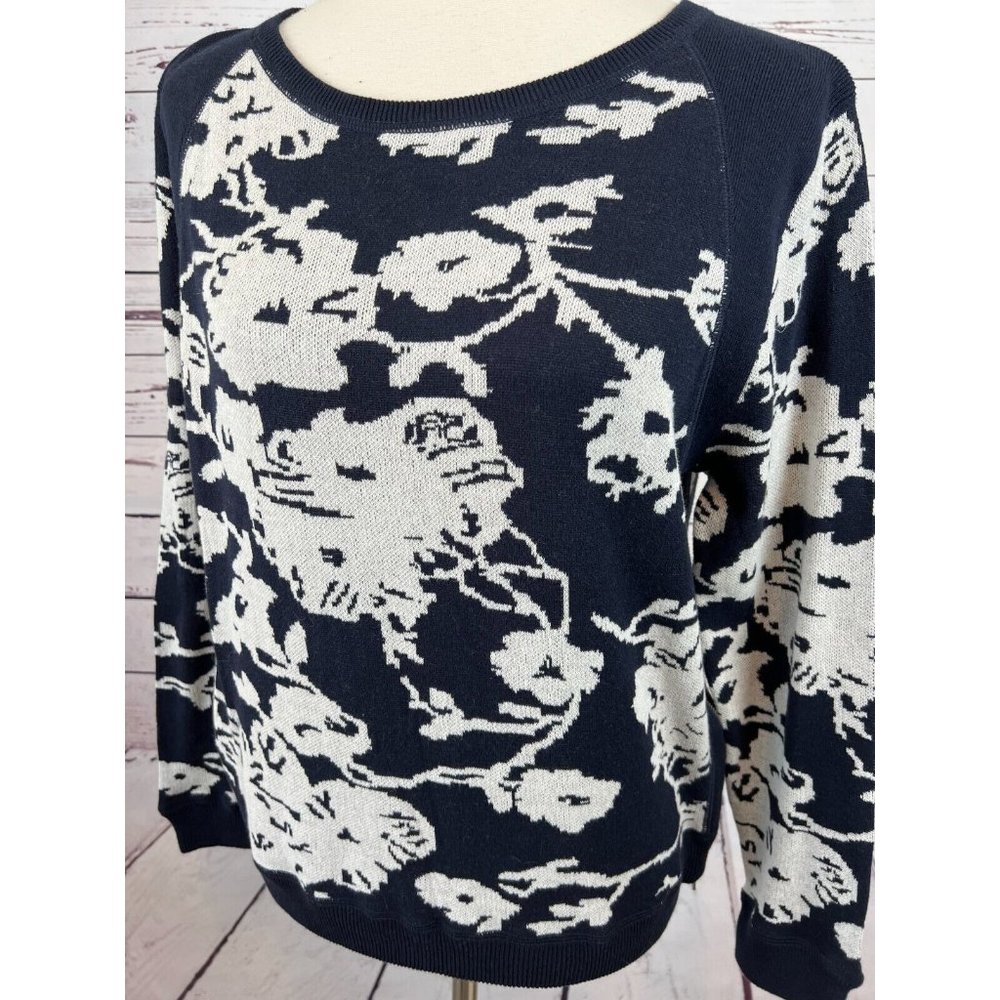NWT Joan Vass Floral Sweater Pullover Zippers Sweatshirt Size 1 Medium Womens